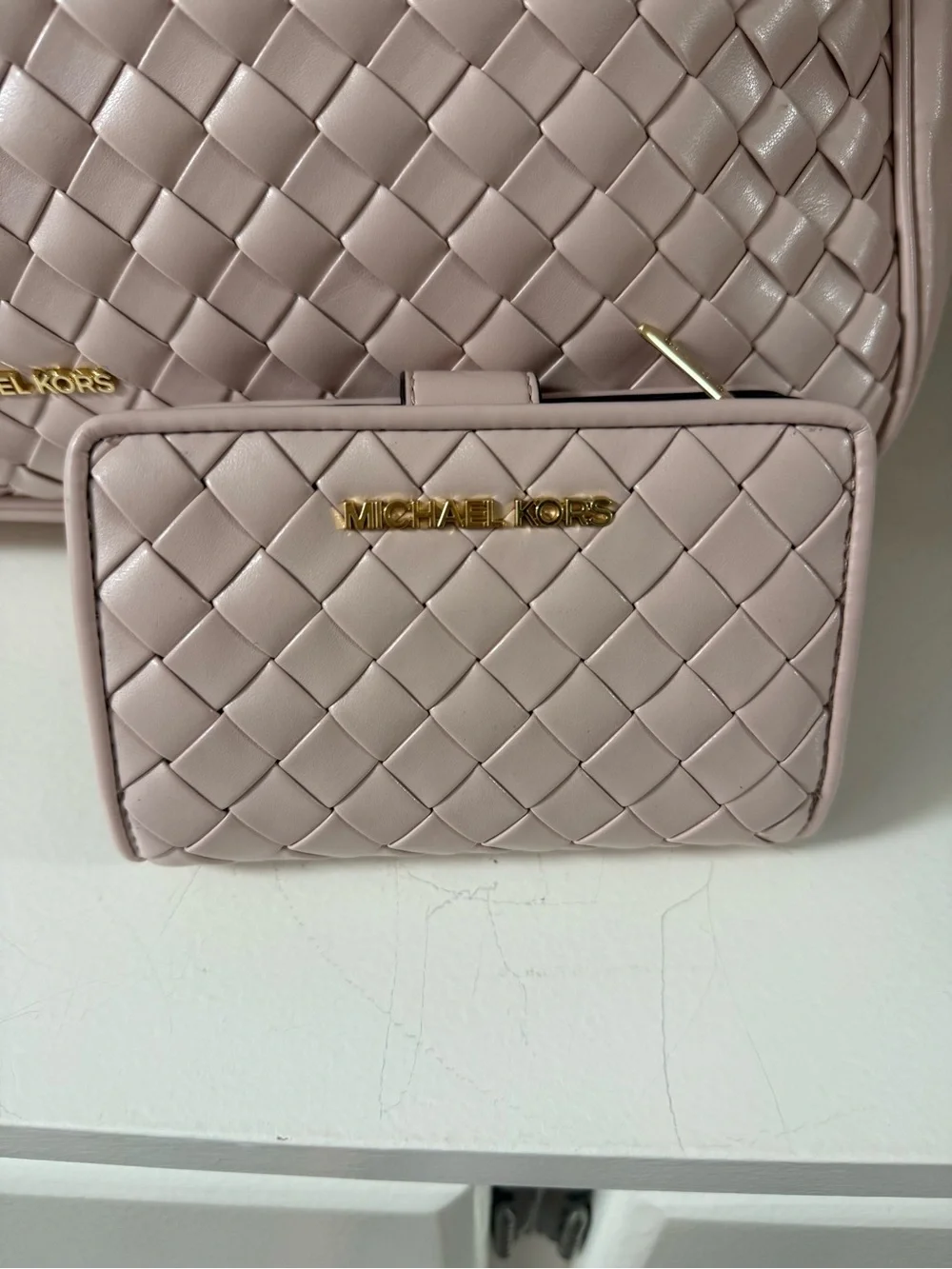 Michael Kors Woven Shoulder Hobo in Light Blush Pink
